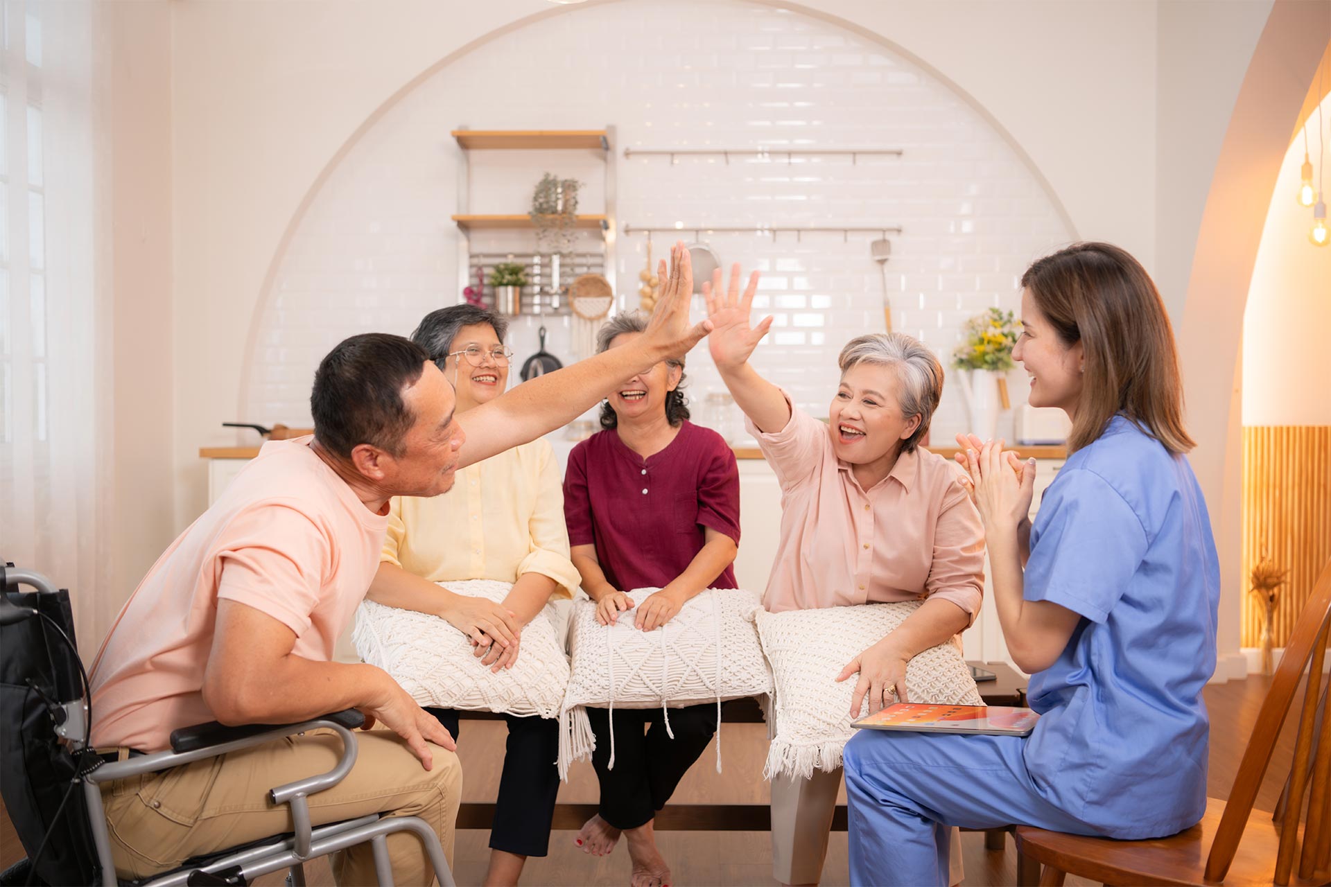Senior clients and caregivers participating in a friendly group activity during compassionate home care support in Putnam County, FL